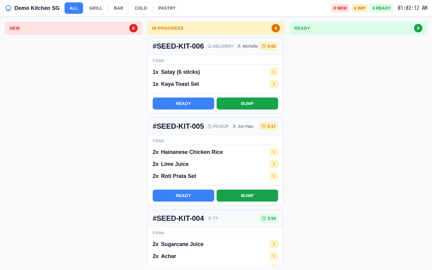 Invoco kitchen display screen showing multiple active order tickets with station tabs, prep timers, and status badges for a busy cloud kitchen