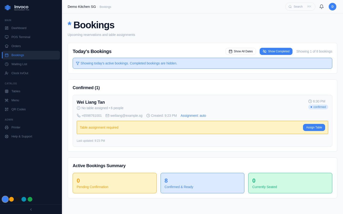 Invoco reservations page showing upcoming bookings by date