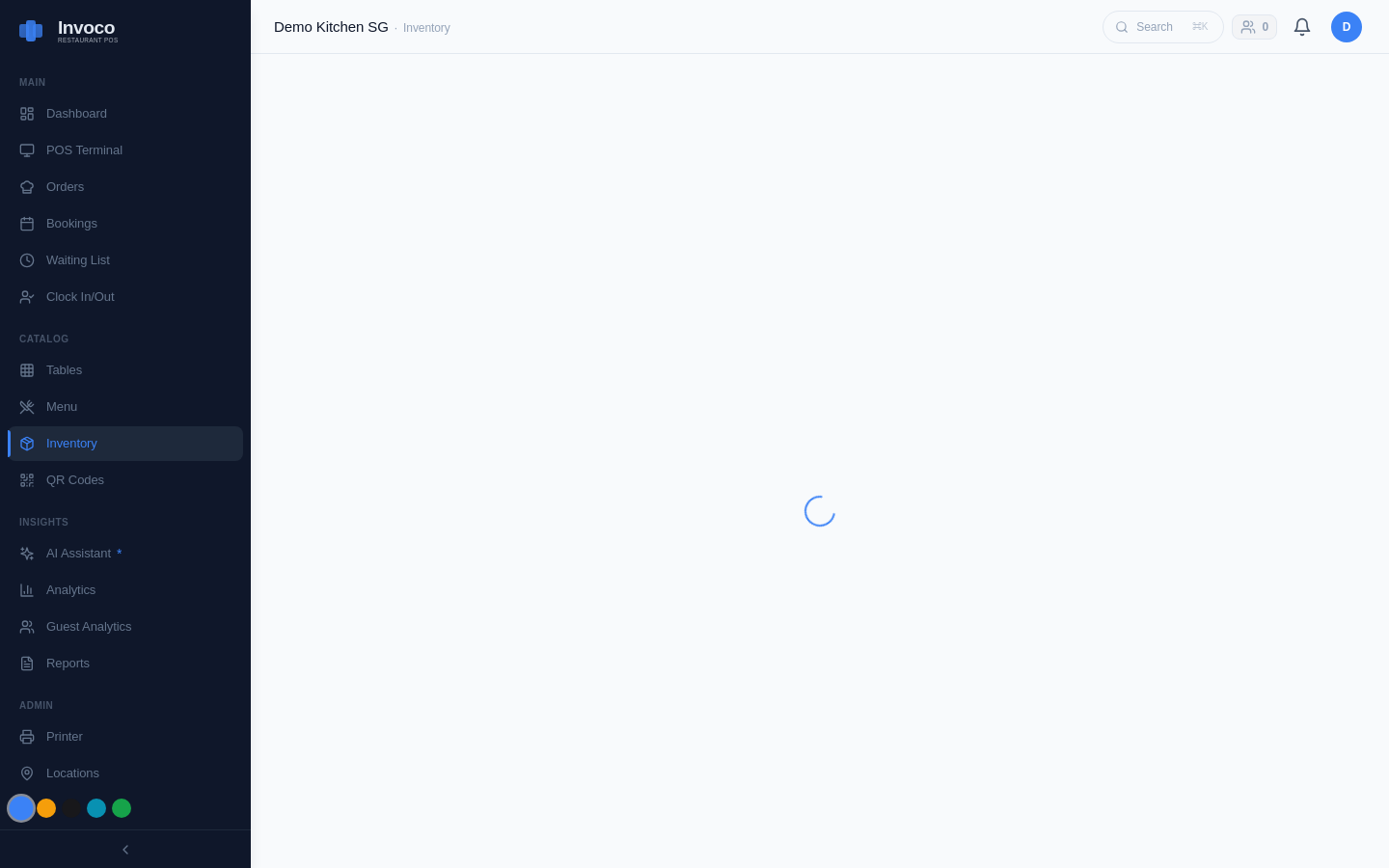 Invoco inventory management page tracking ingredients and stock levels