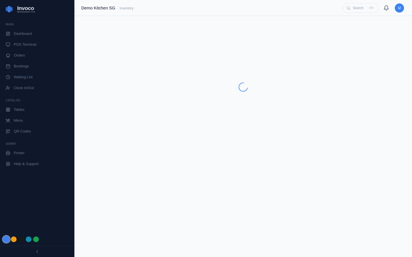 Invoco inventory management page tracking ingredients and stock levels