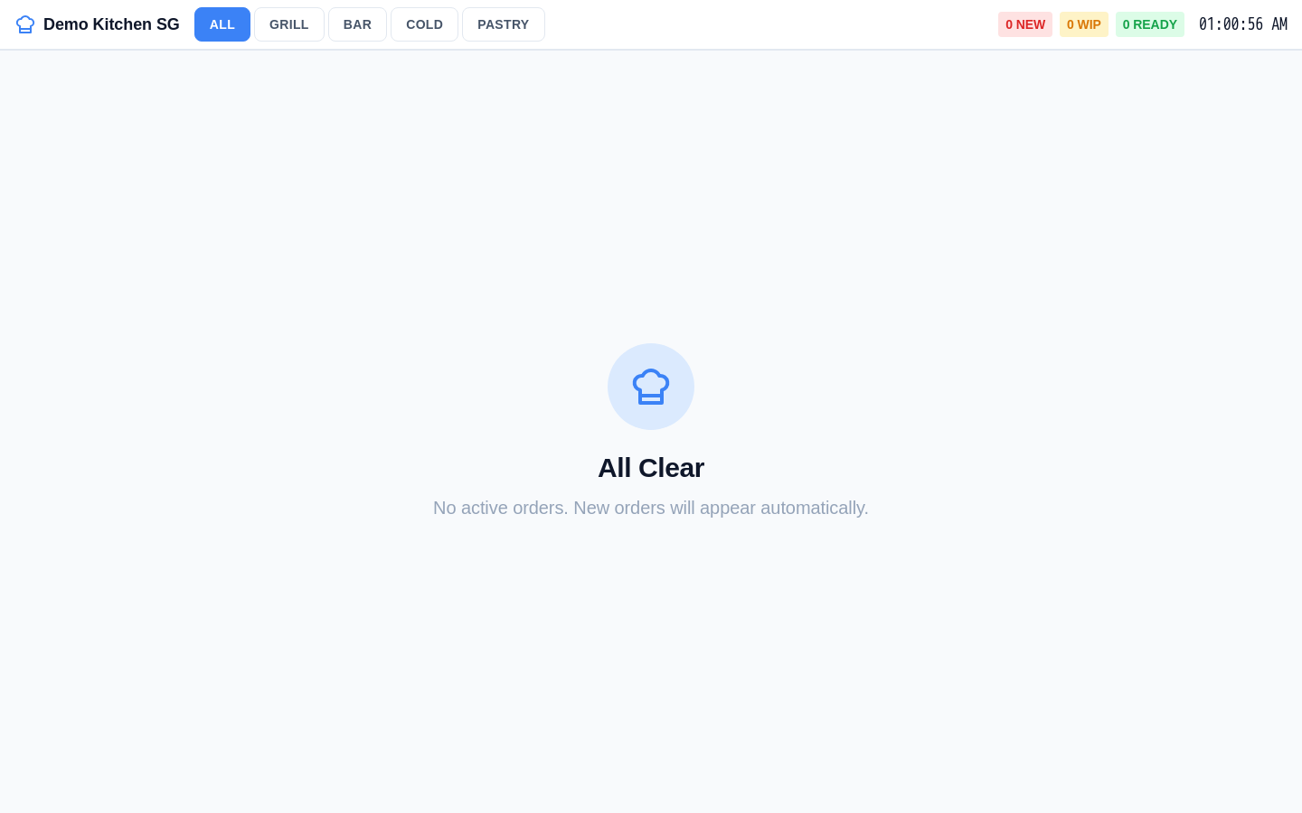 Invoco kitchen display system showing active tickets with prep timers