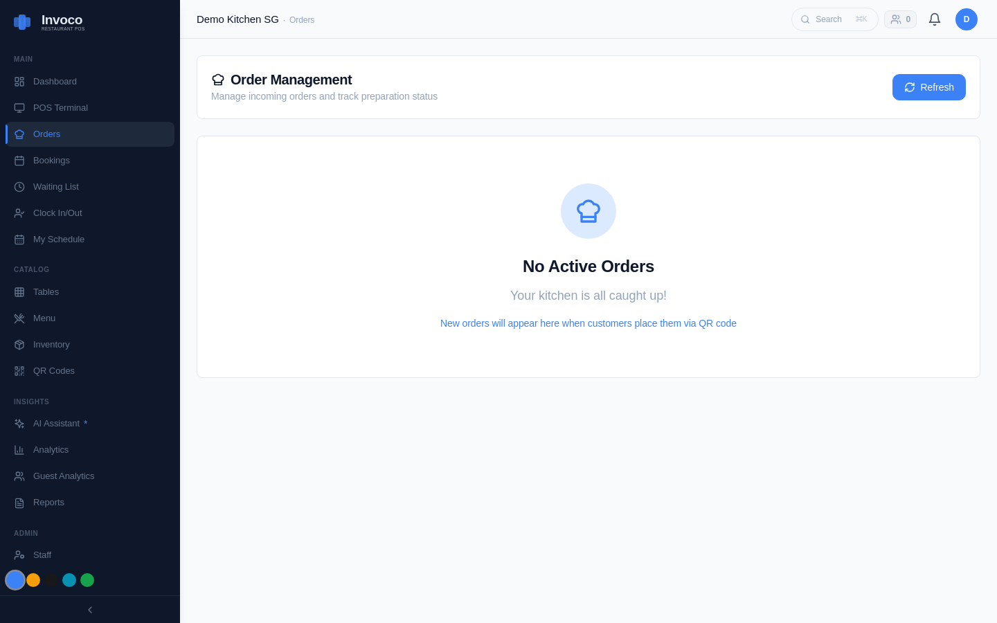 Invoco orders page with active and completed tickets