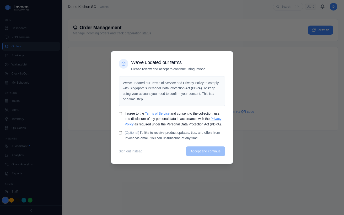 Invoco orders page with active and completed tickets