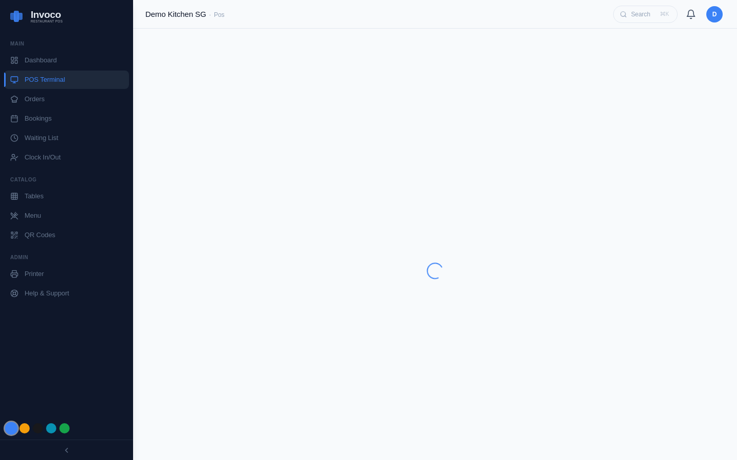 Invoco POS terminal checkout view with menu and payment options